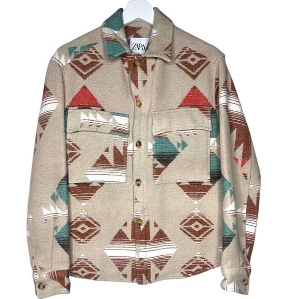 ZARA‎ Southwestern Button Up Shirt Jacket Shacket Relaxed Fit Size Small